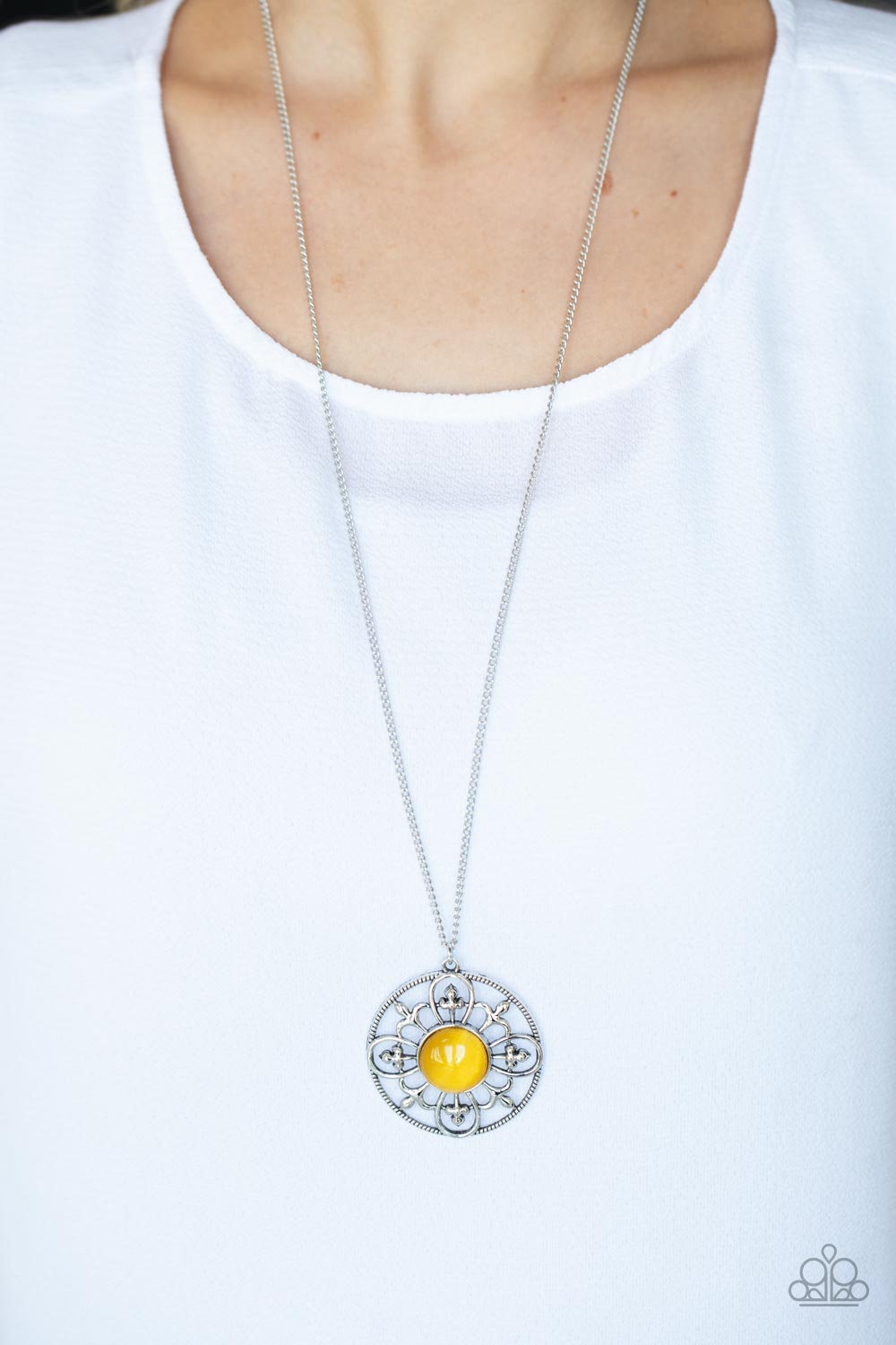 Celestial Compass Yellow Cat's Eye Stone Necklace - Paparazzi Accessories- lightbox - CarasShop.com - Paparazzi Jewelry by Cara Jewels
