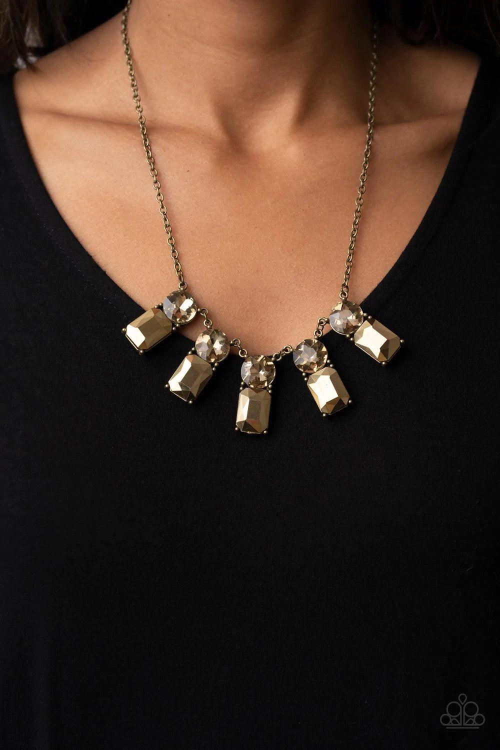 Celestial Royal Brass Necklace - Paparazzi Accessories- on model - CarasShop.com - Paparazzi Jewelry by Cara Jewels
