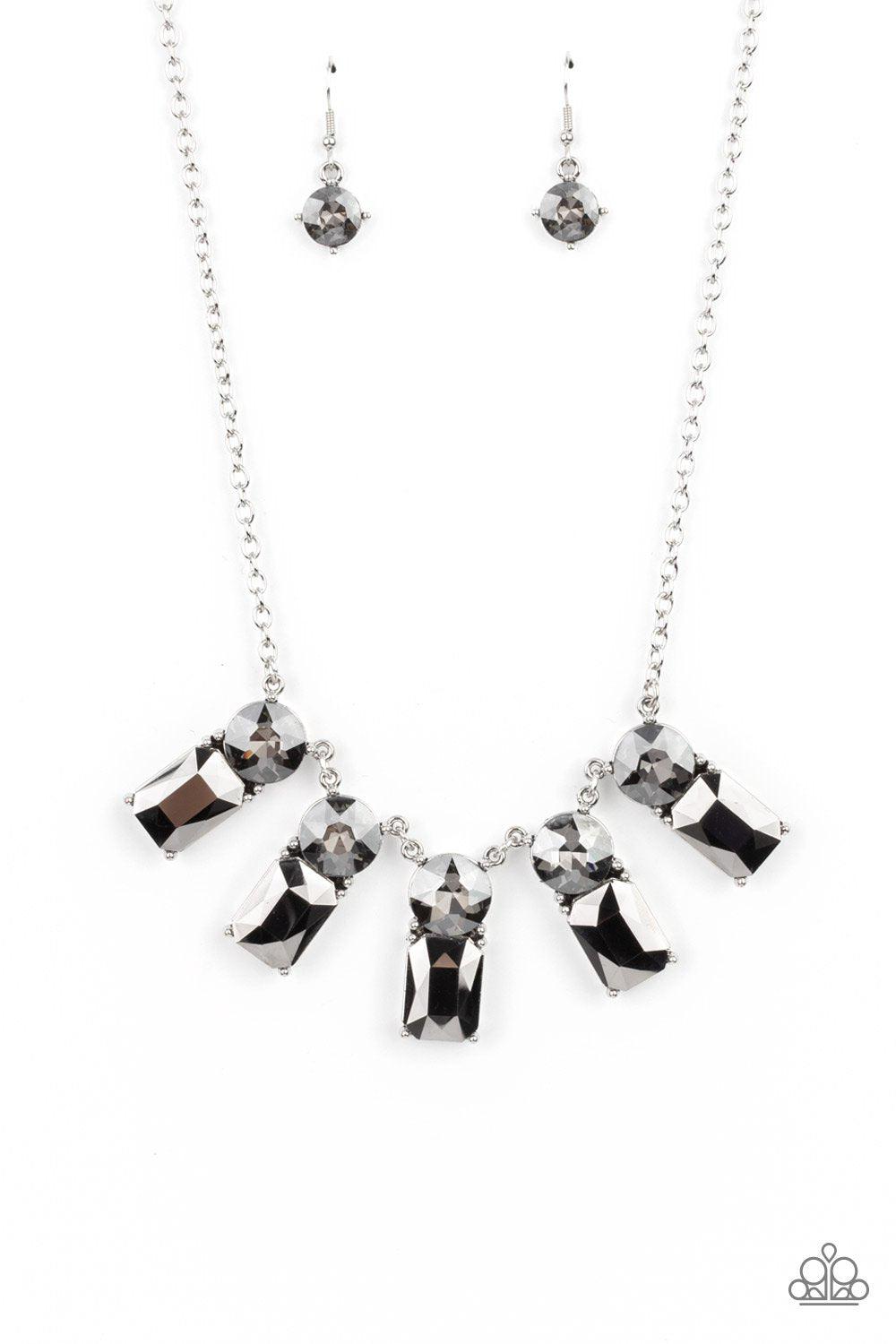 Celestial Royal Smoky Silver and Hematite Rhinestone Necklace - Paparazzi Accessories- lightbox - CarasShop.com - Paparazzi Jewelry by Cara Jewels