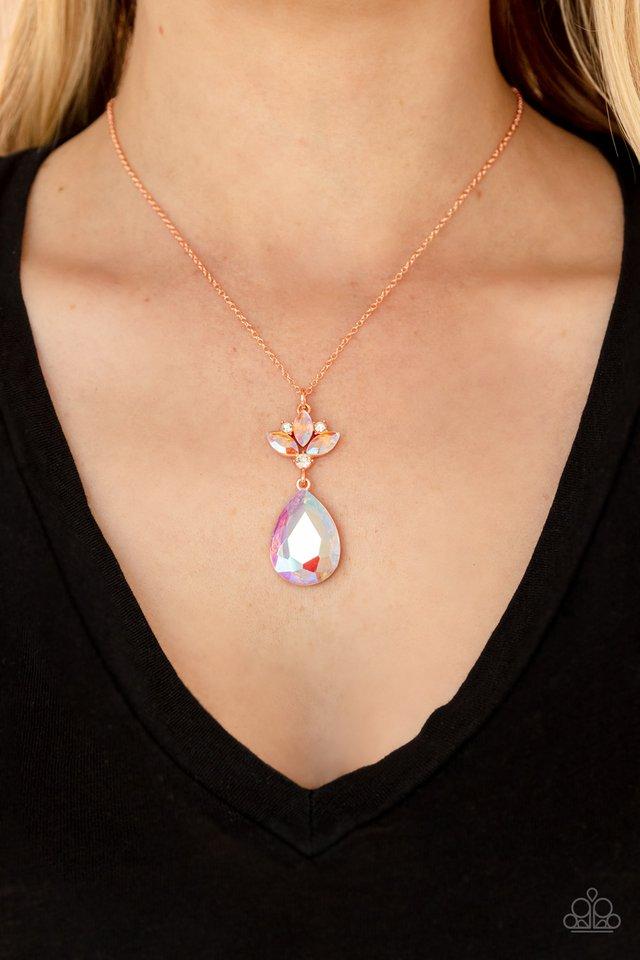 Celestial Shimmer Copper Necklace - Paparazzi Accessories- on model - CarasShop.com - Paparazzi Jewelry by Cara Jewels