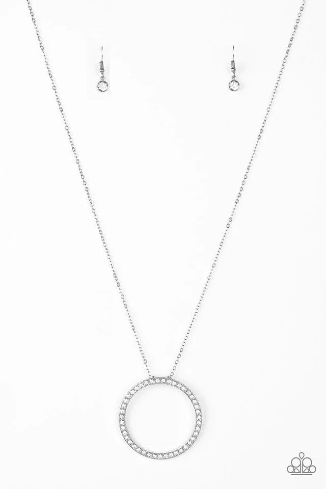 Center of Attention White Rhinestone Necklace - Paparazzi Accessories- lightbox - CarasShop.com - Paparazzi Jewelry by Cara Jewels