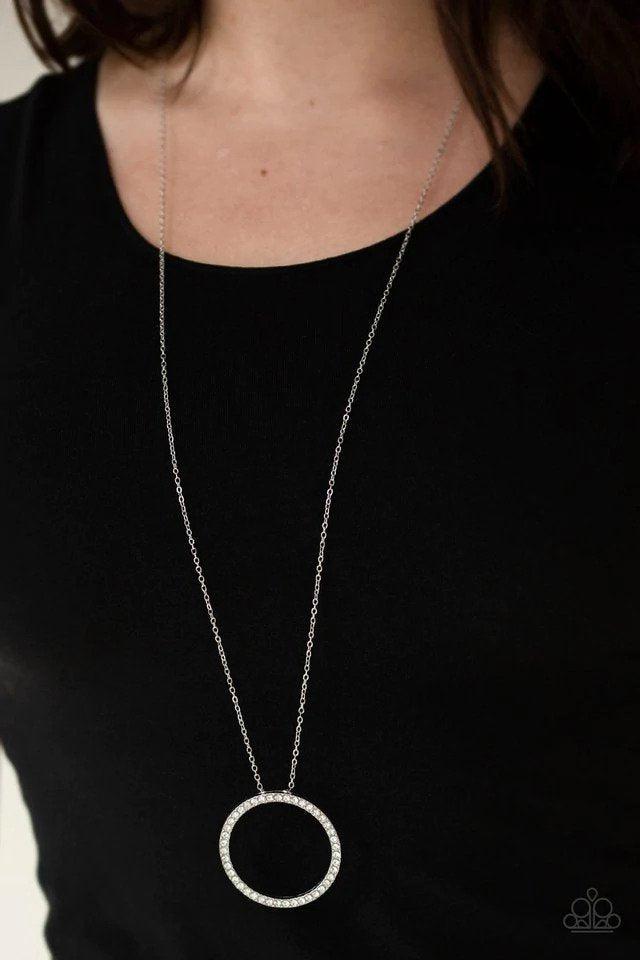 Center of Attention White Rhinestone Necklace - Paparazzi Accessories- on model - CarasShop.com - Paparazzi Jewelry by Cara Jewels