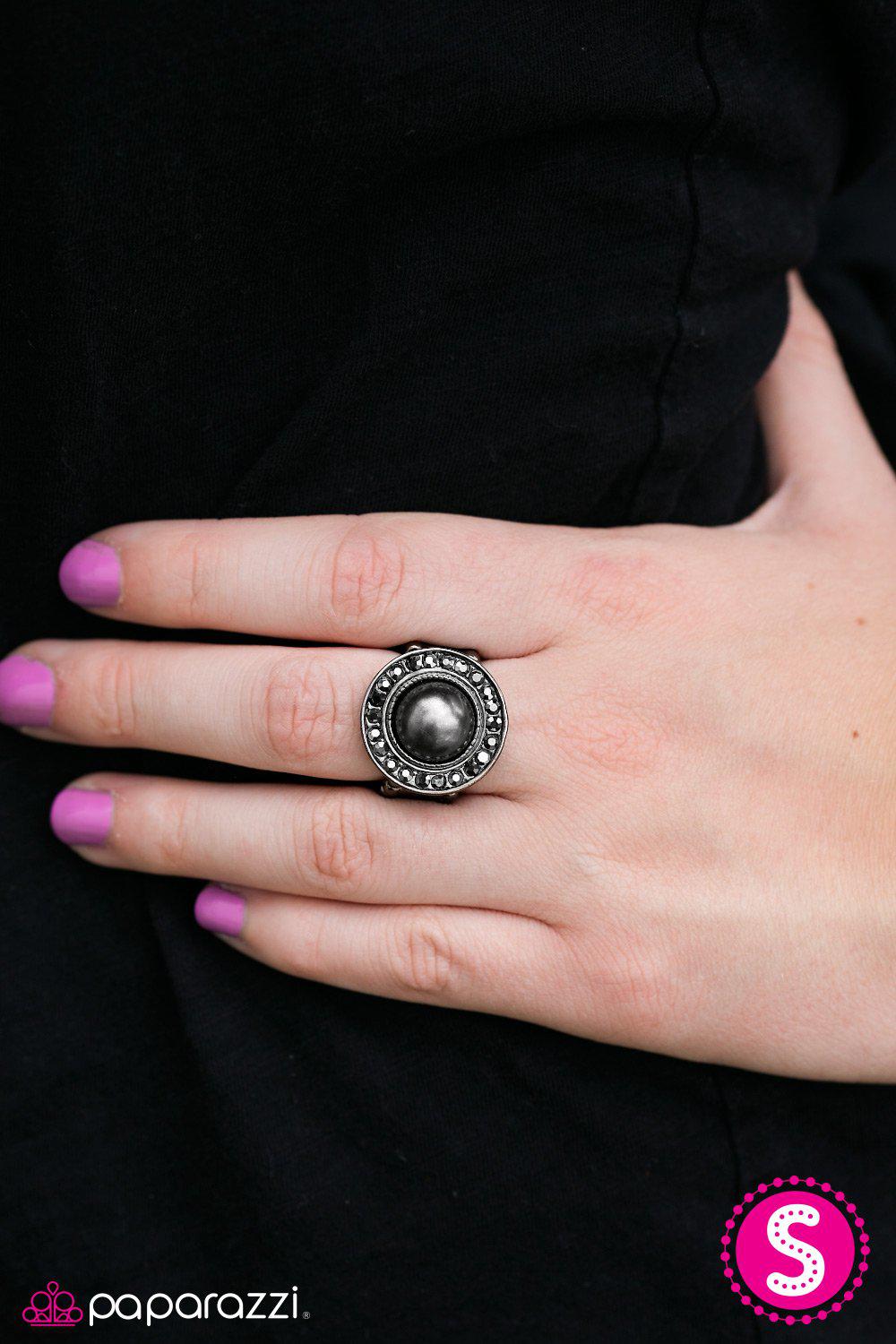 Center Of It All Black Pearl Ring - Paparazzi Accessories- on model - CarasShop.com - Paparazzi Jewelry by Cara Jewels