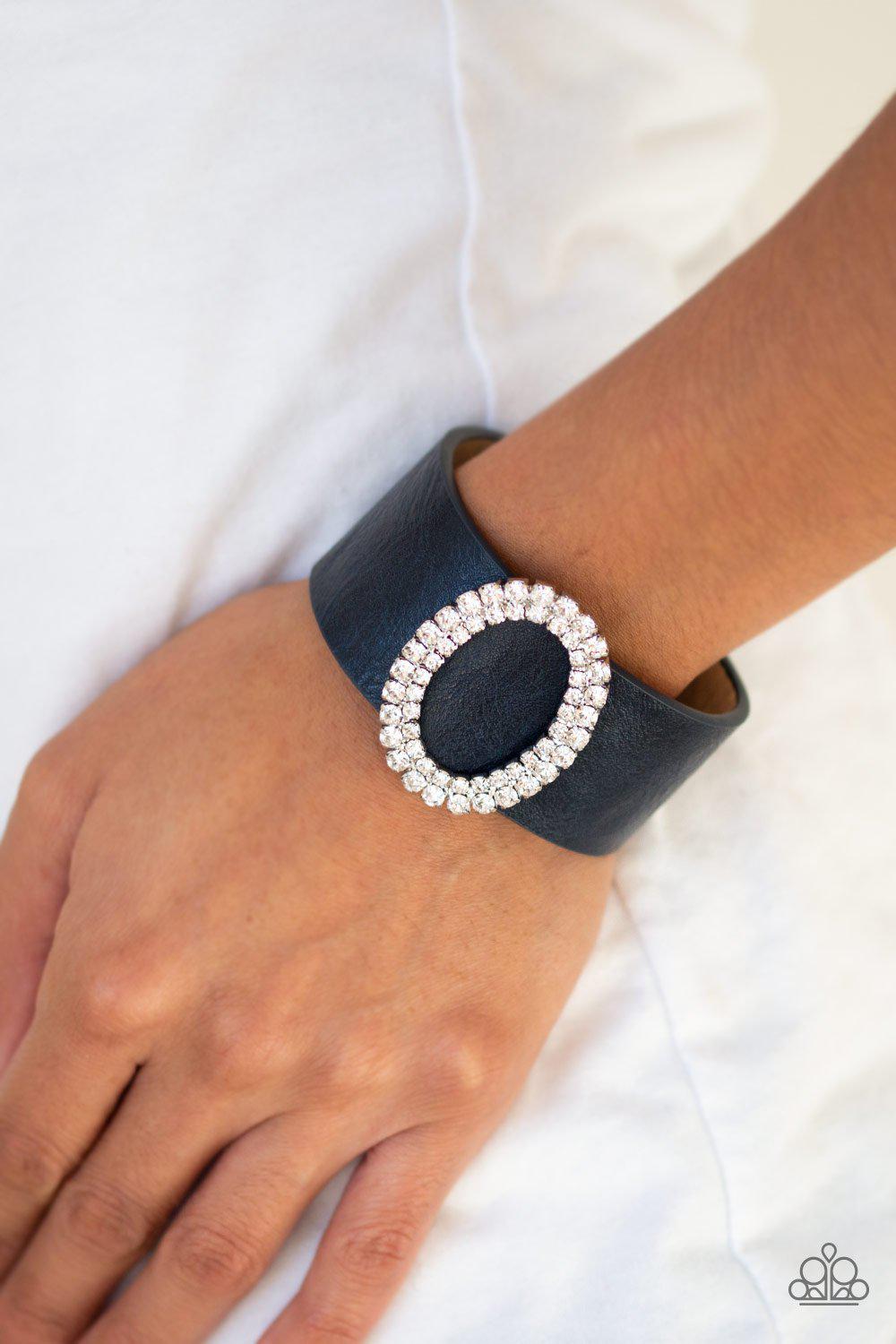 Center Stage Starlet Blue Urban Bracelet - Paparazzi Accessories- on model - CarasShop.com - Paparazzi Jewelry by Cara Jewels