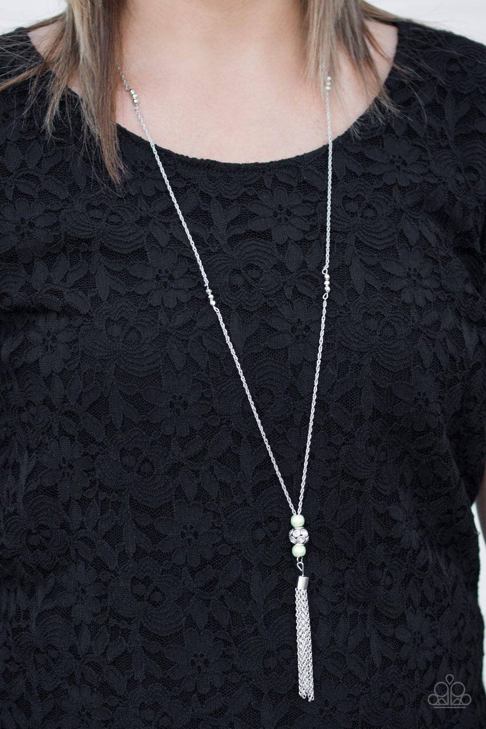 Century Shine Green Necklace - Paparazzi Accessories- on model - CarasShop.com - Paparazzi Jewelry by Cara Jewels