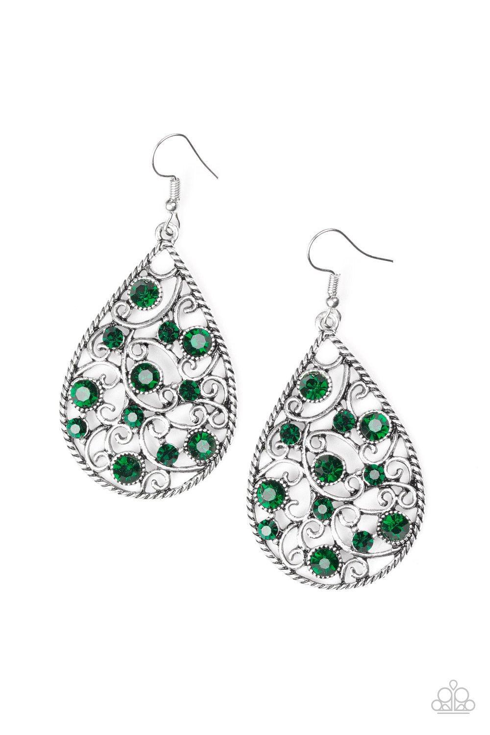 Certainly Courtier Green Teardrop Earrings - Paparazzi Accessories- lightbox - CarasShop.com - Paparazzi Jewelry by Cara Jewels