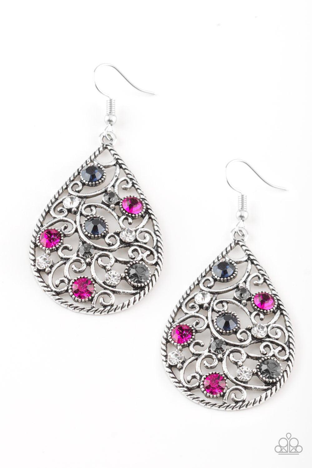 Certainly Courtier Multi - Pink, Blue and Green Gem Teardrop Earrings - Paparazzi Accessories- lightbox - CarasShop.com - Paparazzi Jewelry by Cara Jewels