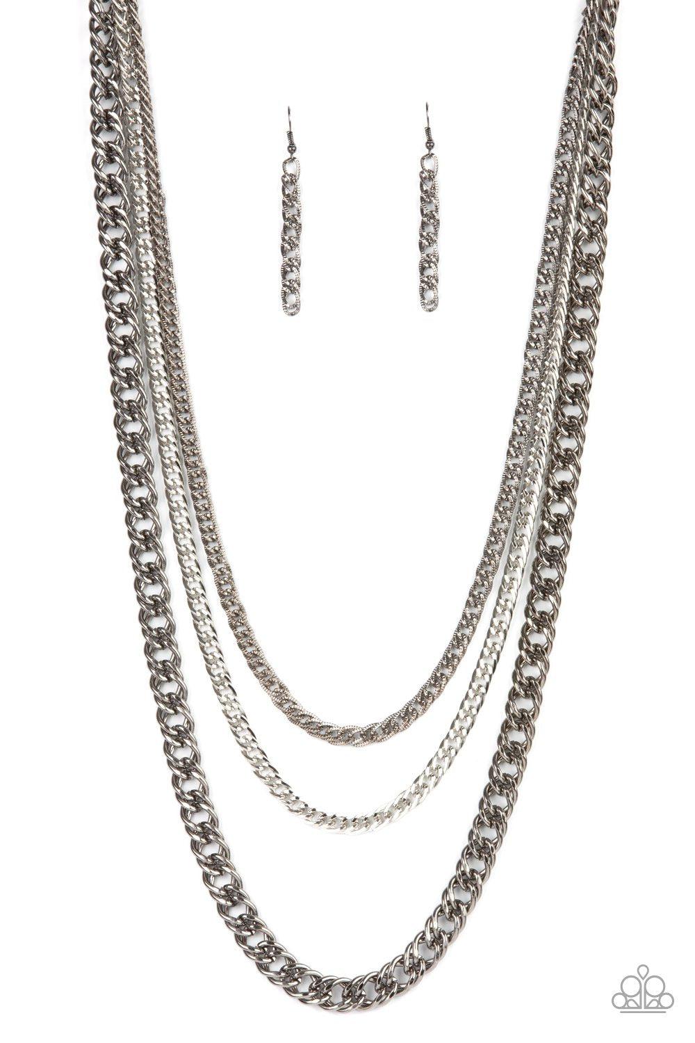 Chain of Champions Multi Silver and Gunmetal Chain Necklace - Paparazzi Accessories- lightbox - CarasShop.com - Paparazzi Jewelry by Cara Jewels