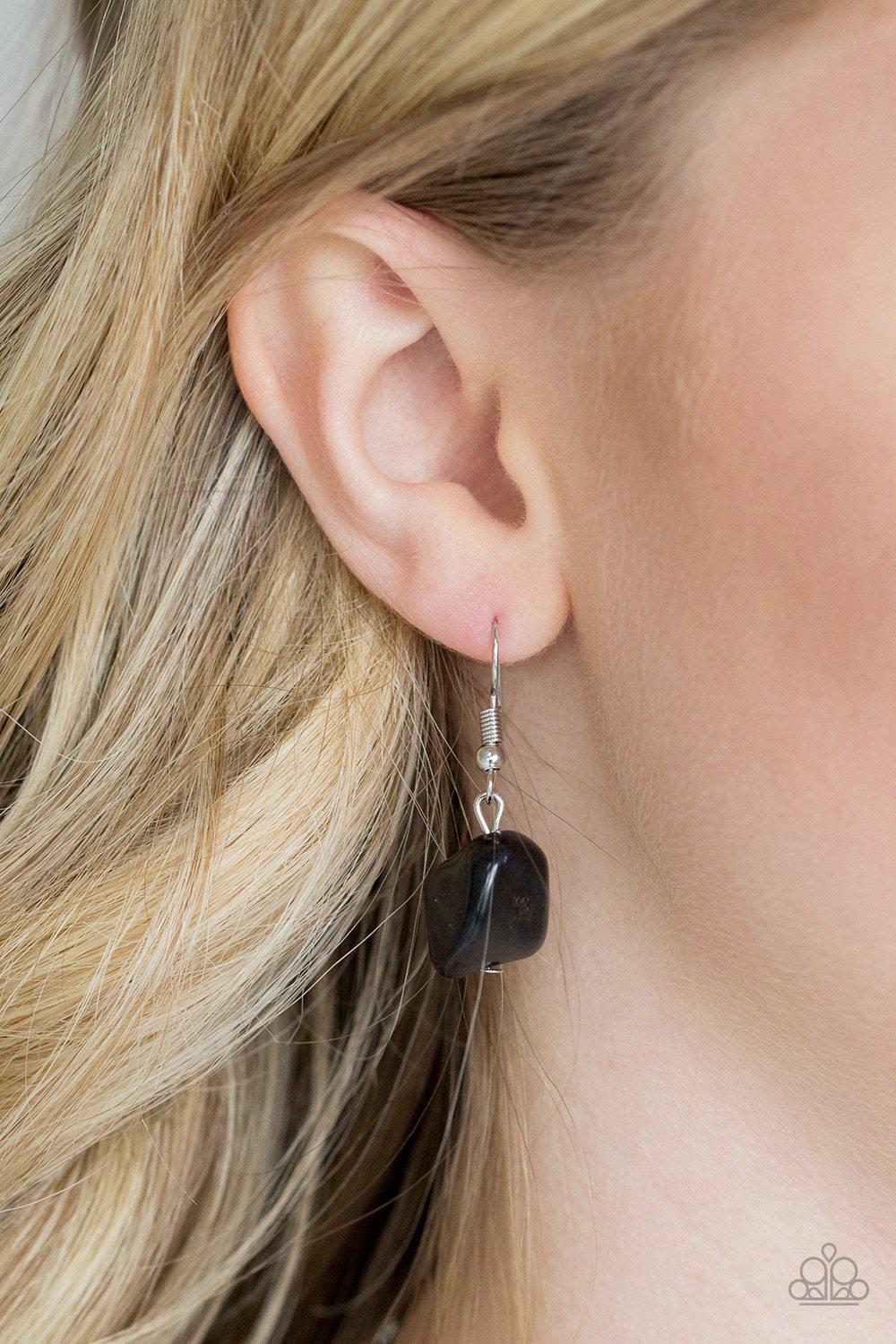 Change of Heart Black Stone and Silver Heart Necklace - Paparazzi Accessories - free matching earrings -CarasShop.com - Paparazzi Jewelry by Cara Jewels