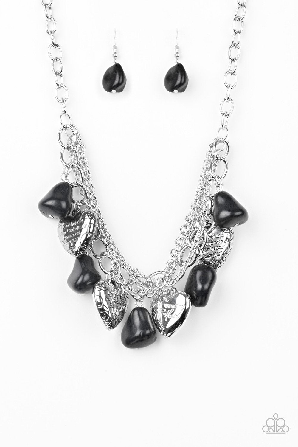 Change of Heart Black Stone and Silver Heart Necklace - Paparazzi Accessories- lightbox - CarasShop.com - Paparazzi Jewelry by Cara Jewels