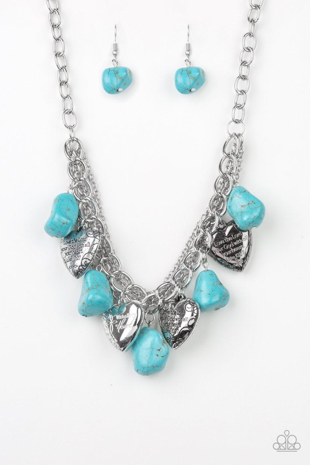 Change of Heart Turquoise Blue Stone and Silver Heart Necklace - Paparazzi Accessories- lightbox - CarasShop.com - Paparazzi Jewelry by Cara Jewels