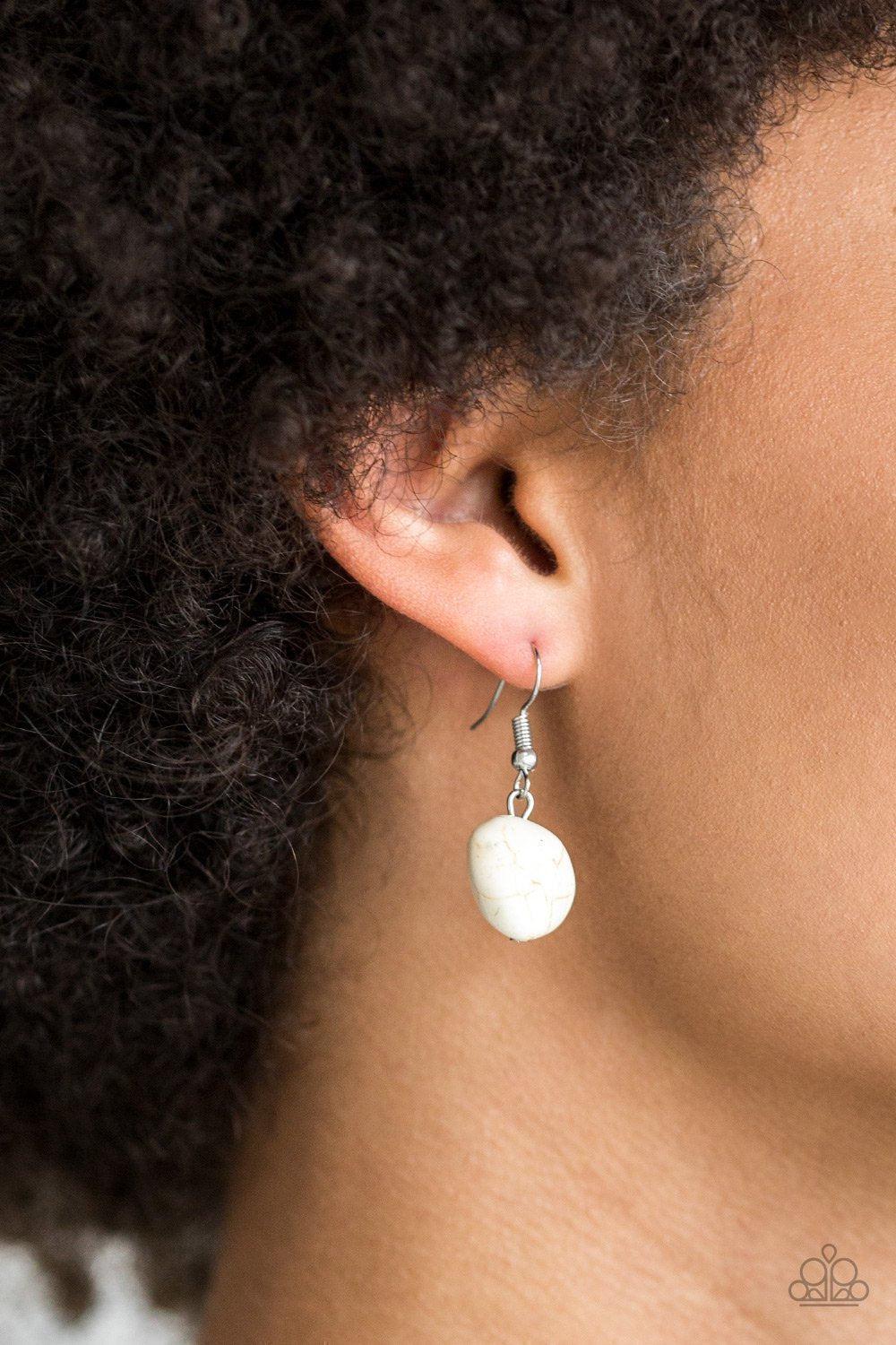 Change of Heart White Stone Necklace and matching Earrings - Paparazzi Accessories - free matching earrings -CarasShop.com - Paparazzi Jewelry by Cara Jewels