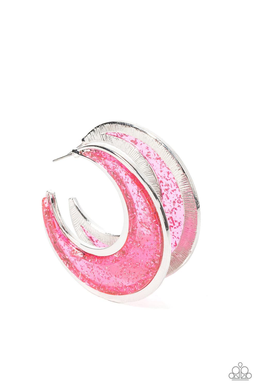 Charismatically Curvy Pink Acrylic Hoop Earrings - Paparazzi Accessories- lightbox - CarasShop.com - Paparazzi Jewelry by Cara Jewels