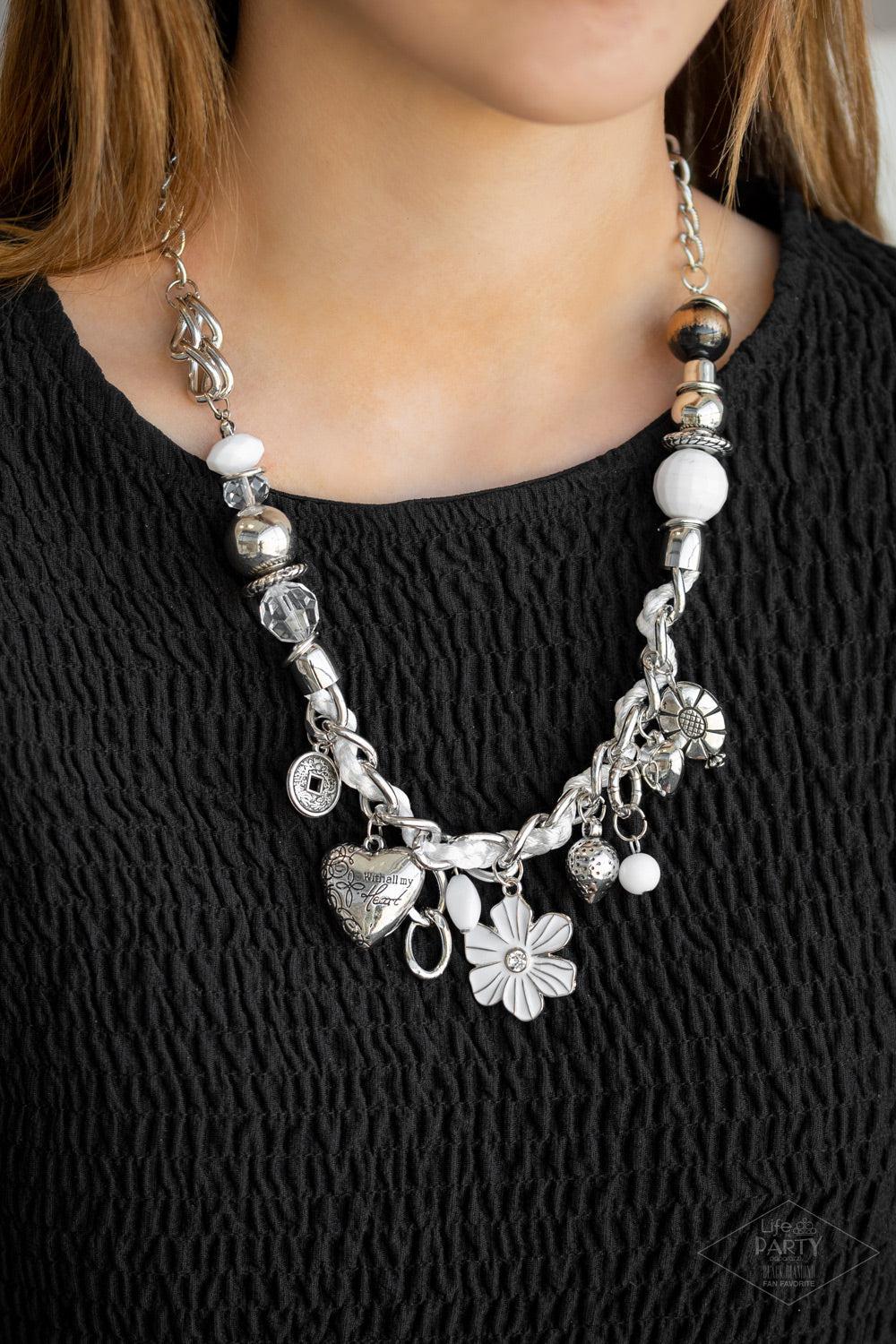 Charmed I Am Sure White Necklace - Paparazzi Accessories- on model - CarasShop.com - Paparazzi Jewelry by Cara Jewels
