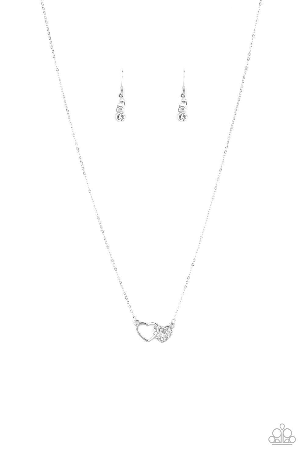 Charming Couple White Heart Necklace - Paparazzi Accessories- lightbox - CarasShop.com - Paparazzi Jewelry by Cara Jewels