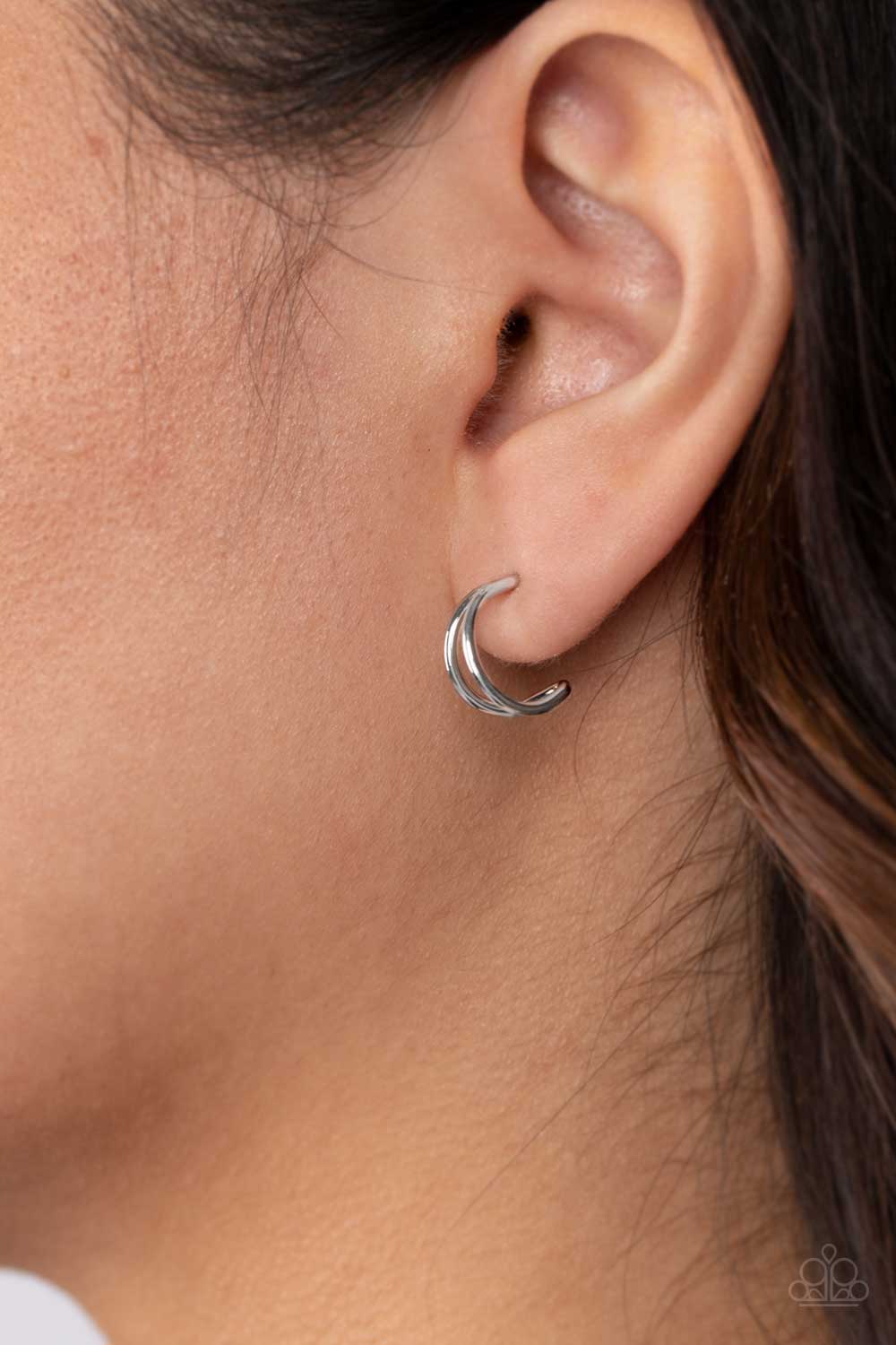 Charming Crescents Silver Hoop Earrings - Paparazzi Accessories- on model - CarasShop.com - Paparazzi Jewelry by Cara Jewels