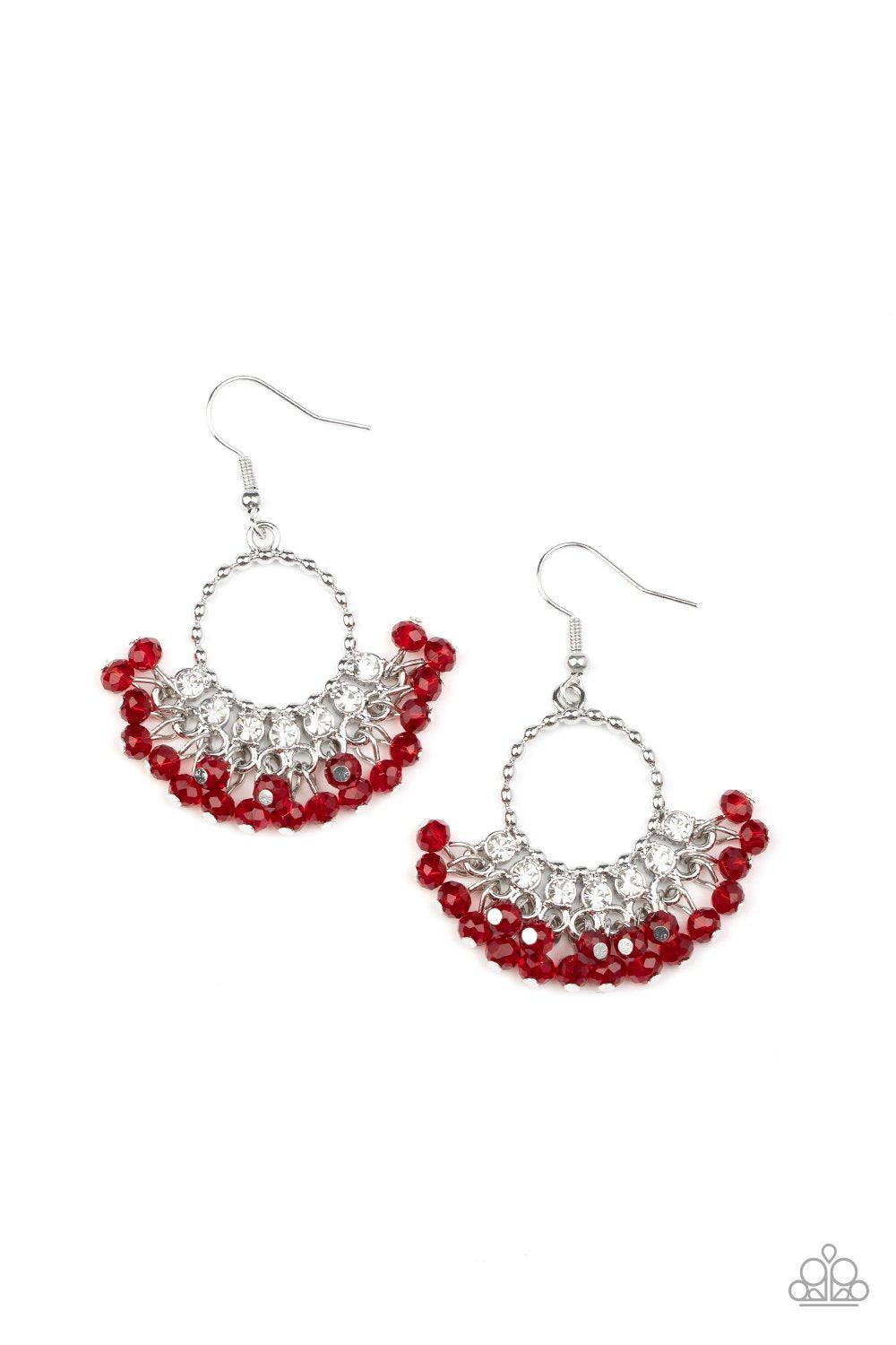 Charmingly Cabaret Red Earrings - Paparazzi Accessories- lightbox - CarasShop.com - Paparazzi Jewelry by Cara Jewels