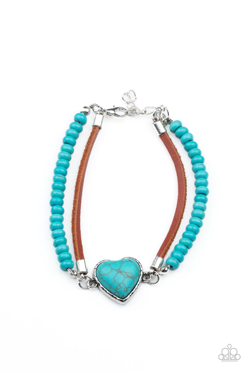 Charmingly Country Turquoise Blue Stone Heart Bracelet - Paparazzi Accessories- lightbox - CarasShop.com - Paparazzi Jewelry by Cara Jewels