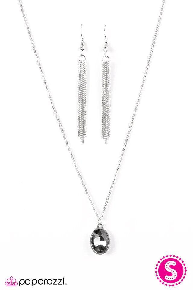 Chasing A GLEAM Silver Rhinestone Necklace - Paparazzi Accessories- lightbox - CarasShop.com - Paparazzi Jewelry by Cara Jewels