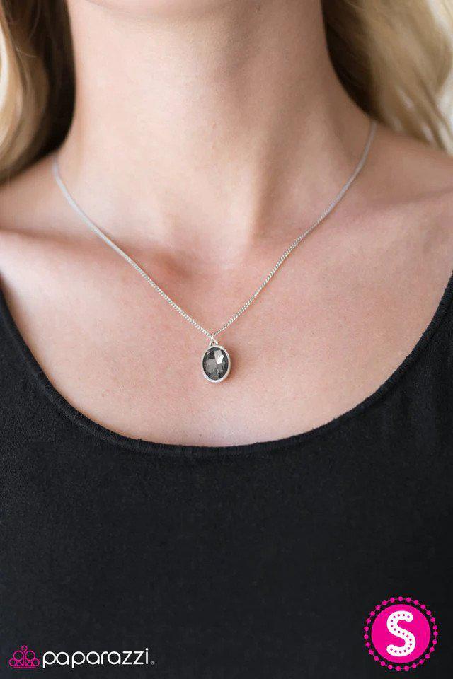 Chasing A GLEAM Silver Rhinestone Necklace - Paparazzi Accessories- on model - CarasShop.com - Paparazzi Jewelry by Cara Jewels