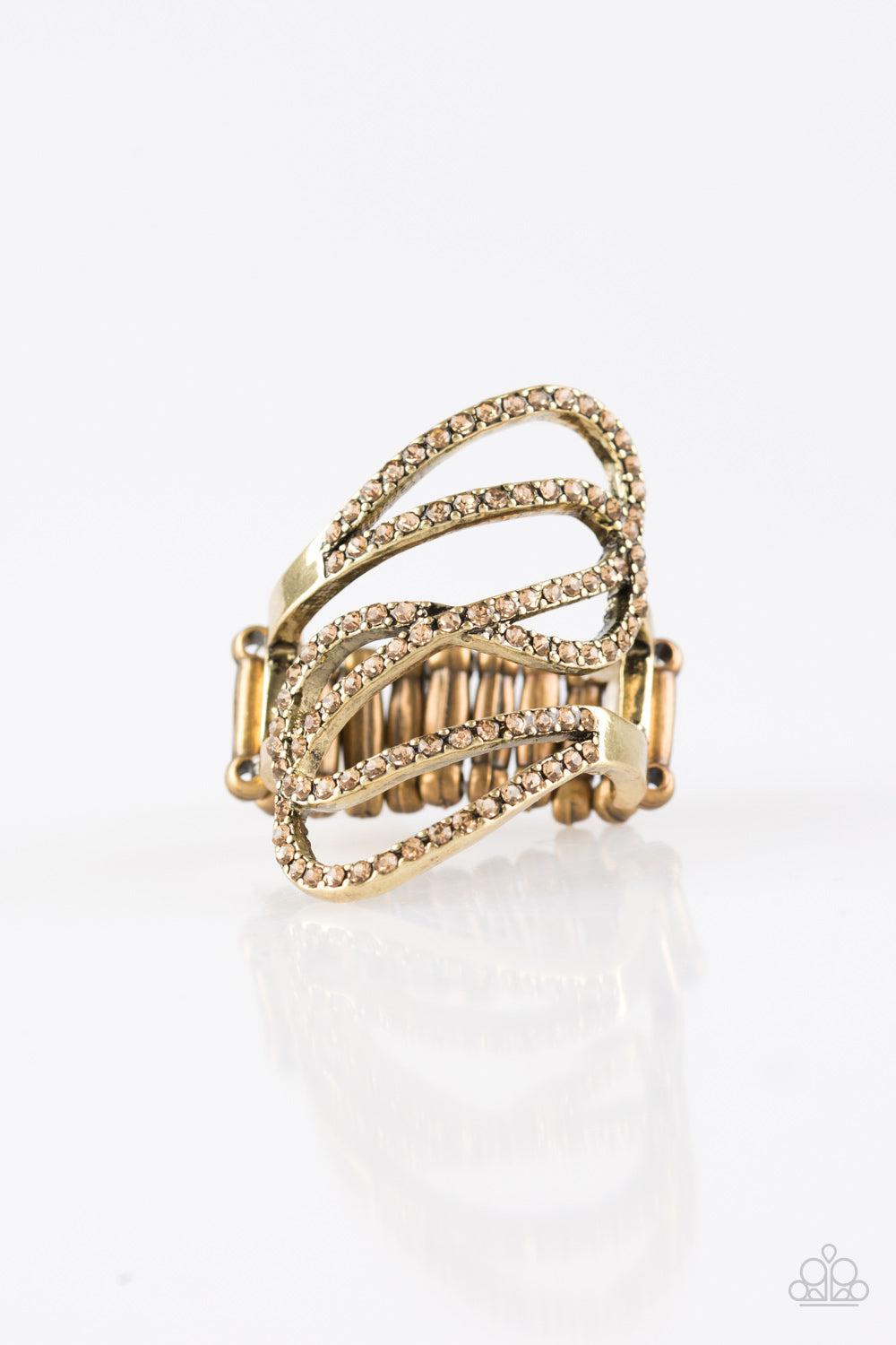 Chasing Starlight Brass Ring - Paparazzi Accessories- lightbox - CarasShop.com - Paparazzi Jewelry by Cara Jewels