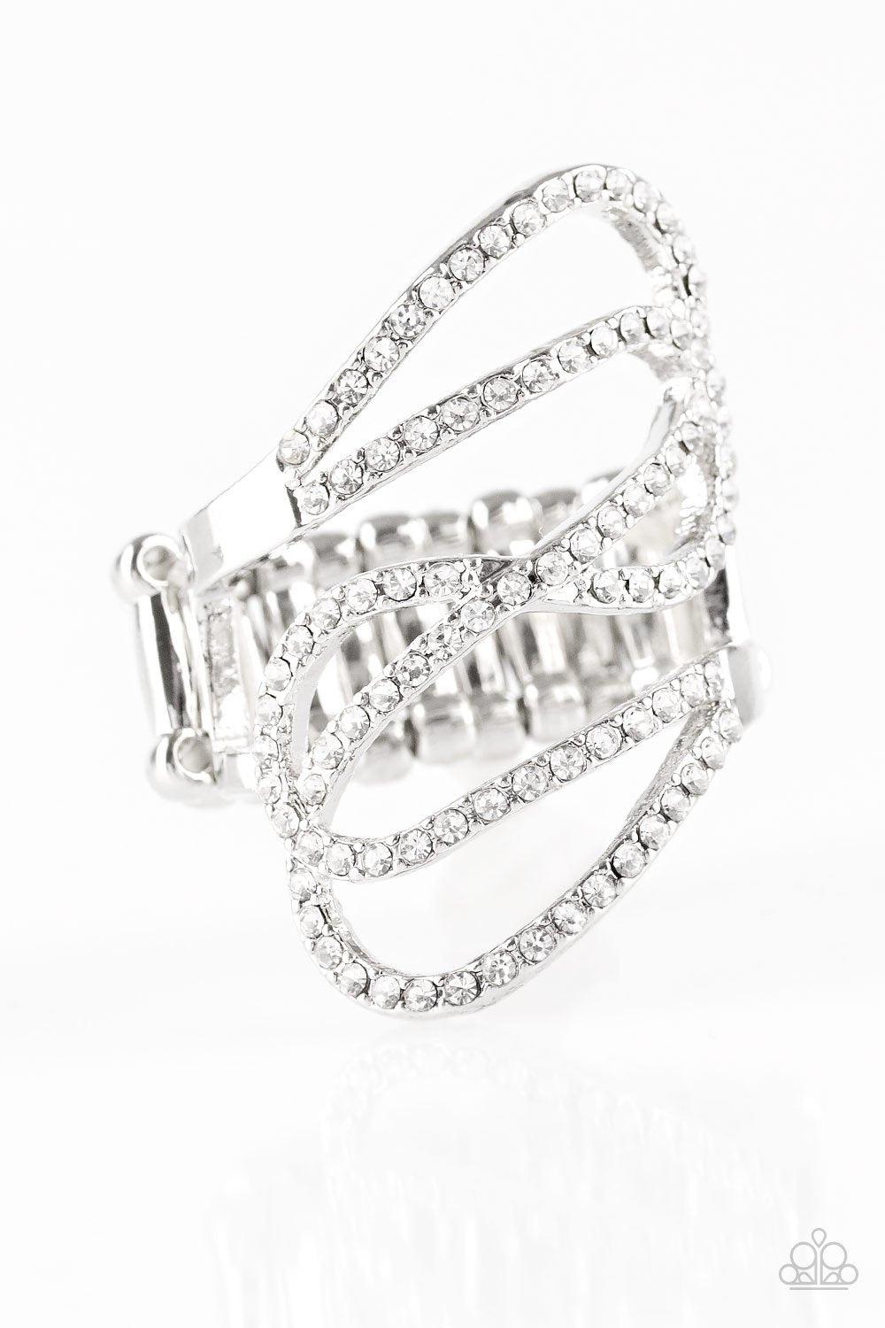 Chasing Starlight White Rhinestone Ring - Paparazzi Accessories- lightbox - CarasShop.com - Paparazzi Jewelry by Cara Jewels