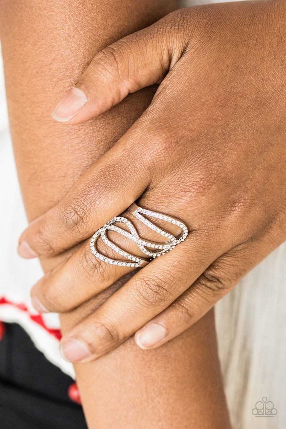 Chasing Starlight White Rhinestone Ring - Paparazzi Accessories- on model - CarasShop.com - Paparazzi Jewelry by Cara Jewels