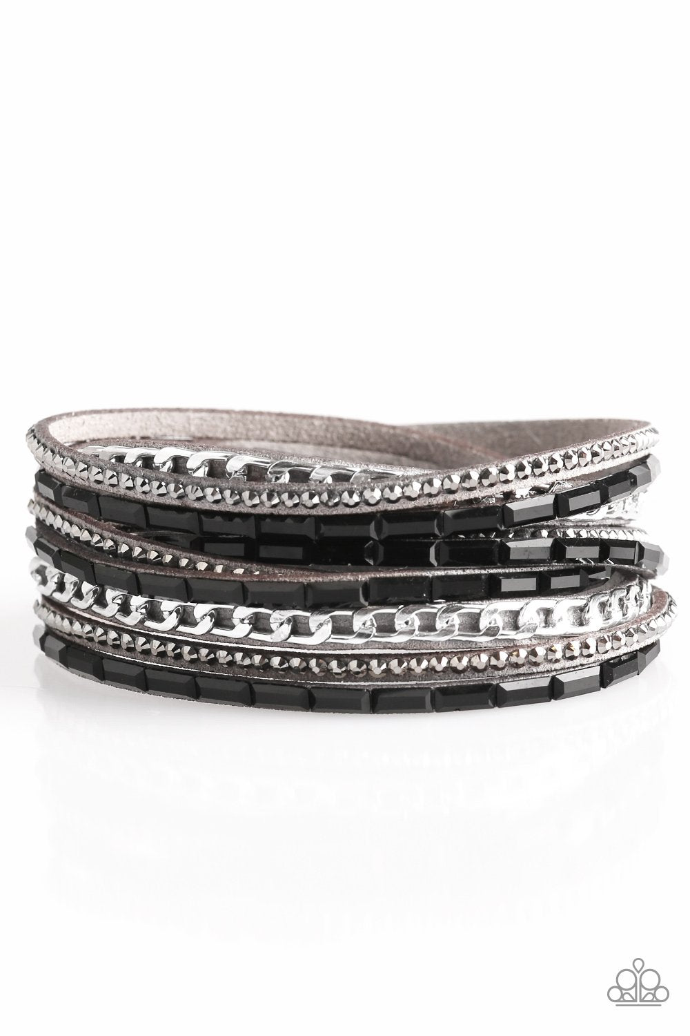 Cheaters Never Prosper Black and Silver Urban Double-wrap Snap Bracelet - Paparazzi Accessories- lightbox - CarasShop.com - Paparazzi Jewelry by Cara Jewels