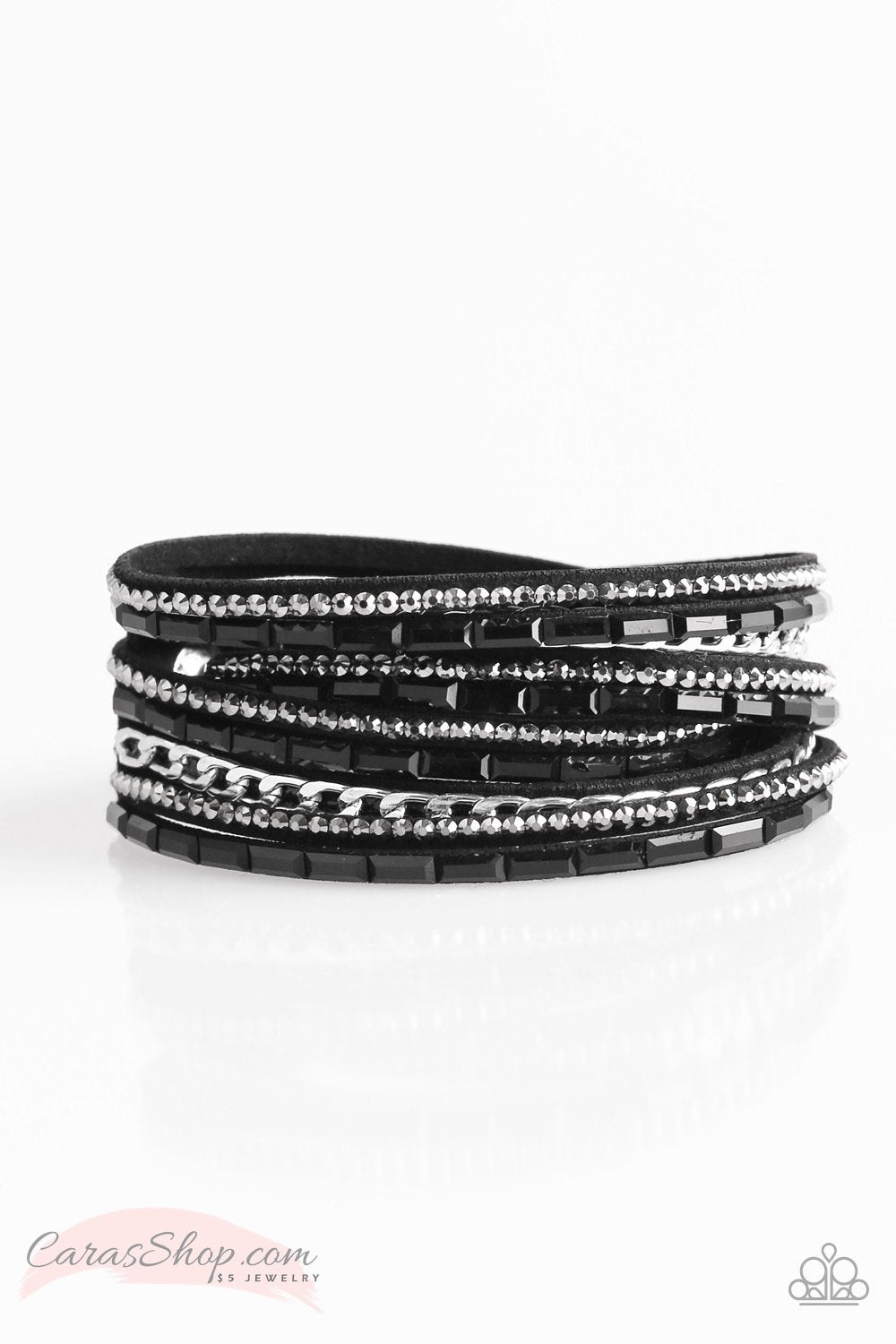 Cheaters Never Prosper Black Double-Wrap Snap Bracelet - Paparazzi Accessories- lightbox - CarasShop.com - Paparazzi Jewelry by Cara Jewels