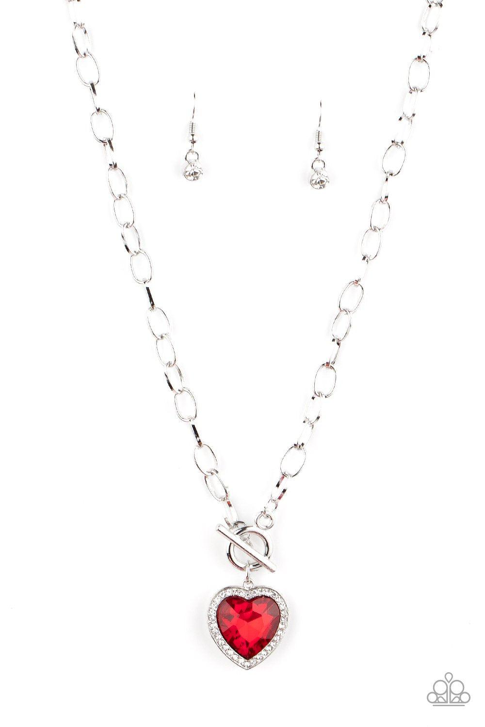 Check Your Heart Rate Red Rhinestone Heart Necklace - Paparazzi Accessories- lightbox - CarasShop.com - Paparazzi Jewelry by Cara Jewels