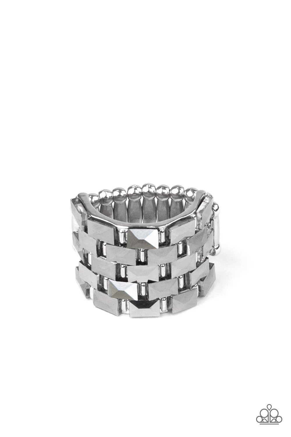 Checkered Couture Silver Hematite Ring - Paparazzi Accessories- lightbox - CarasShop.com - Paparazzi Jewelry by Cara Jewels