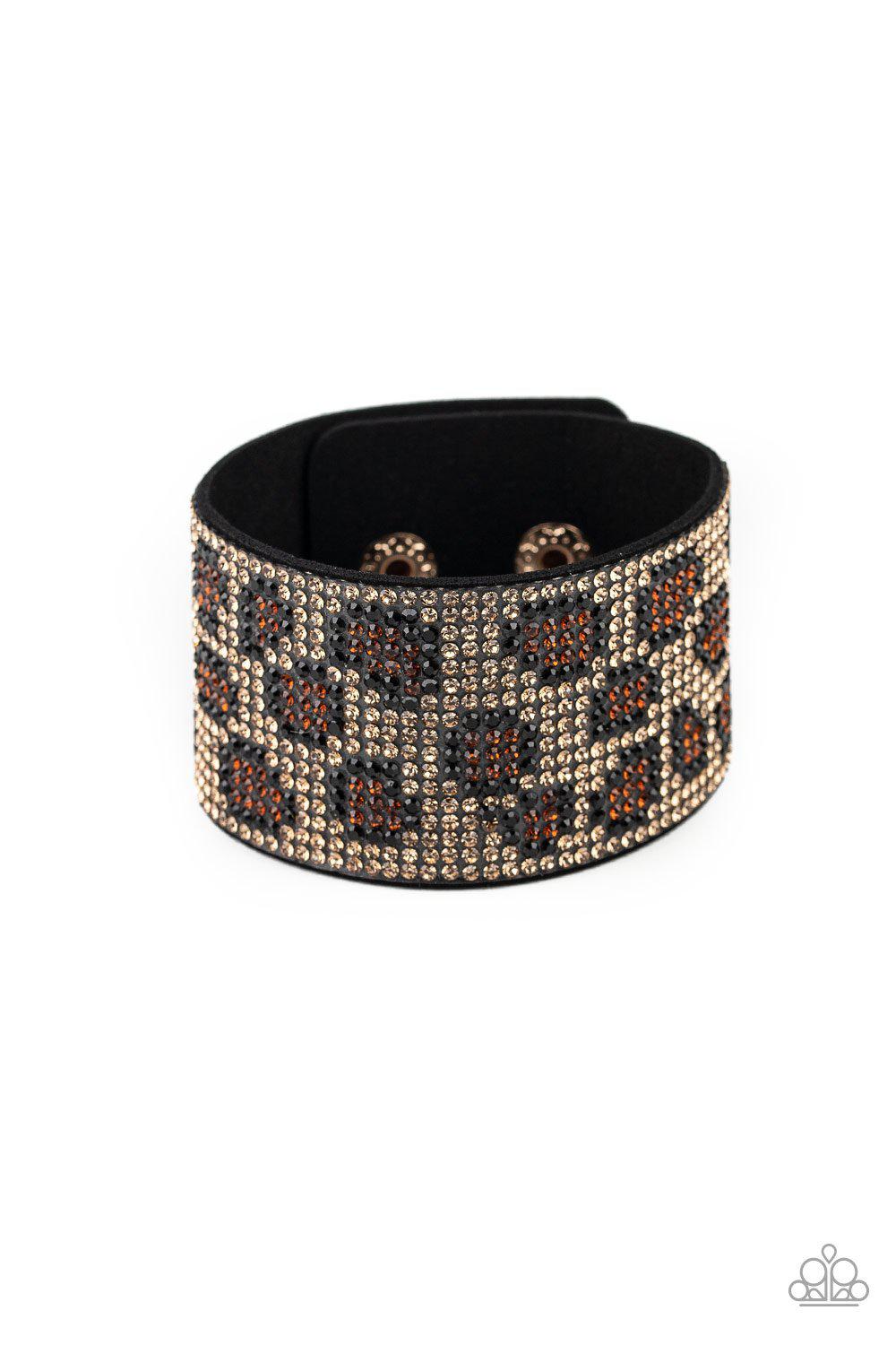 Cheetah Couture Brown Animal Print Rhinestone Wrap Snap Bracelet - Paparazzi Accessories- lightbox - CarasShop.com - Paparazzi Jewelry by Cara Jewels