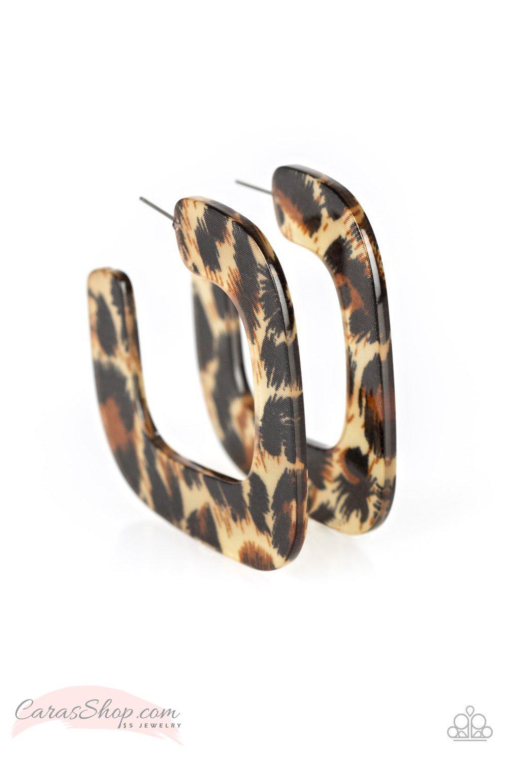 Cheetah Incognita Acrylic Hoop Earrings - Paparazzi Accessories- lightbox - CarasShop.com - Paparazzi Jewelry by Cara Jewels