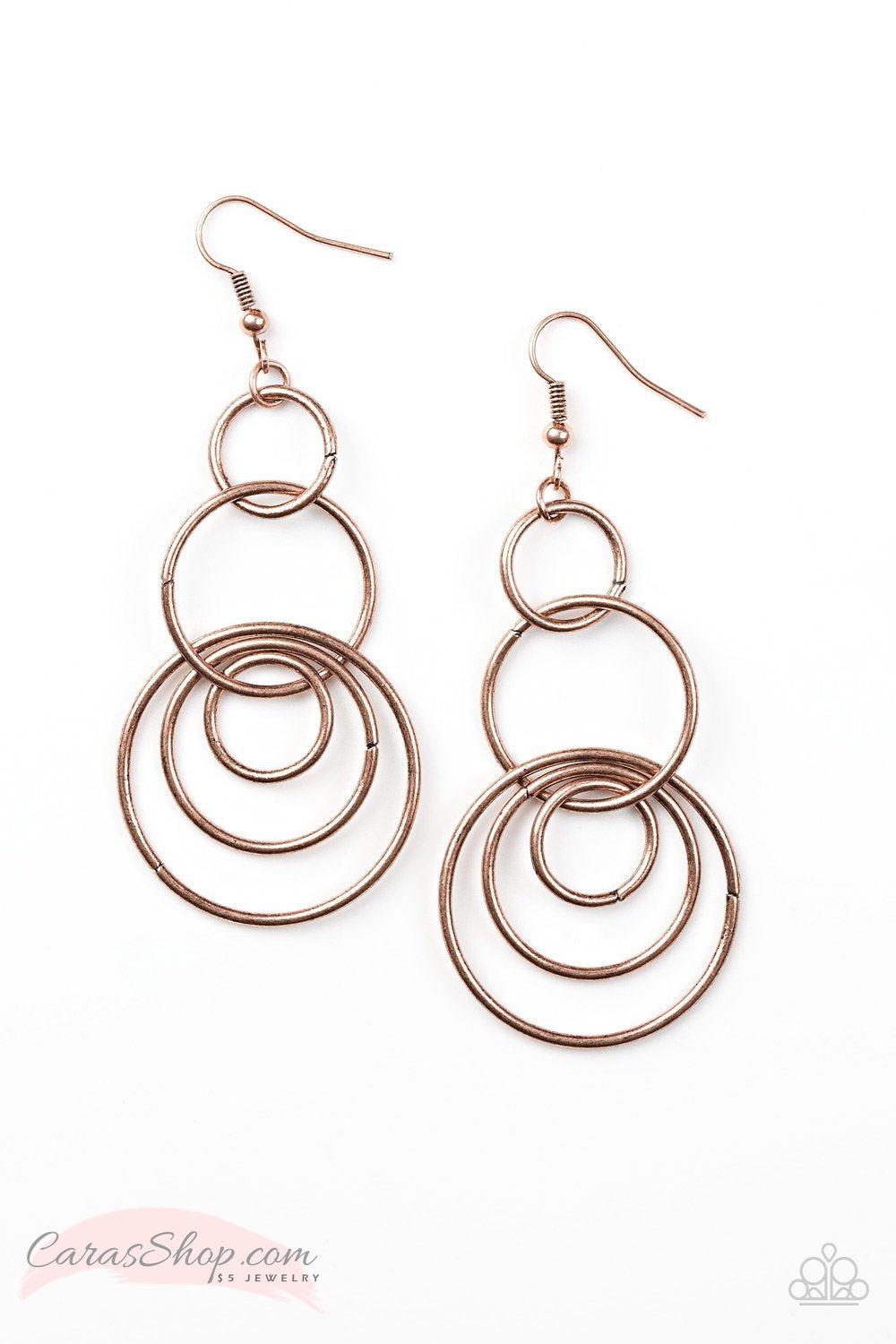 Chic Circles Copper Earrings - Paparazzi Accessories- lightbox - CarasShop.com - Paparazzi Jewelry by Cara Jewels