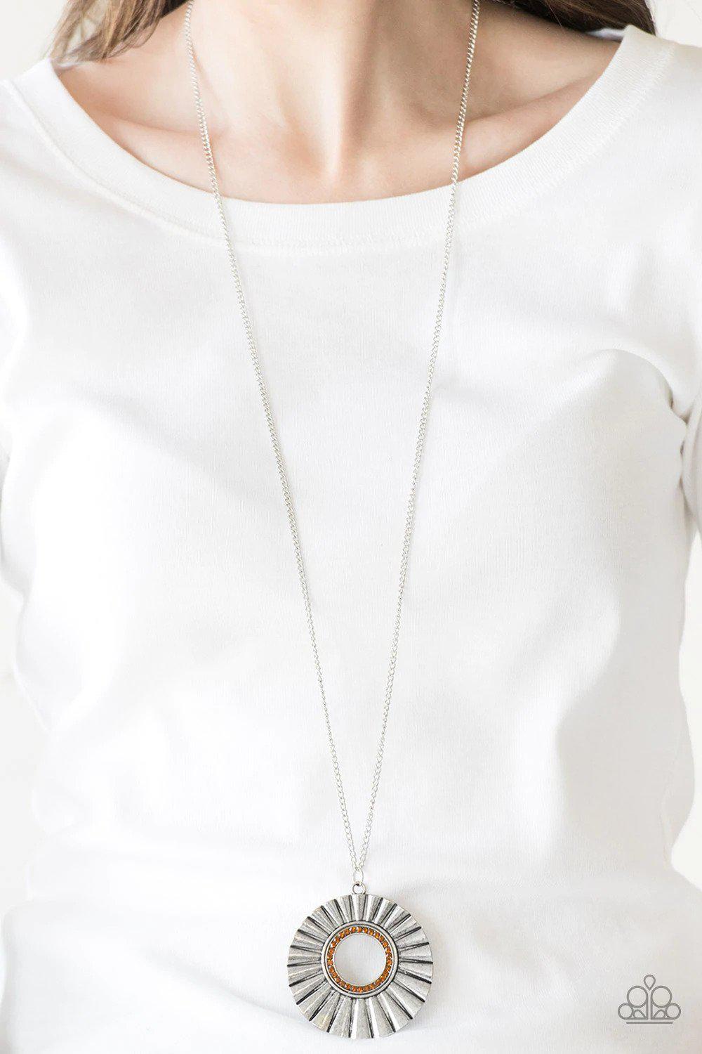 Chicly Centered Brown Necklace - Paparazzi Accessories- on model - CarasShop.com - Paparazzi Jewelry by Cara Jewels