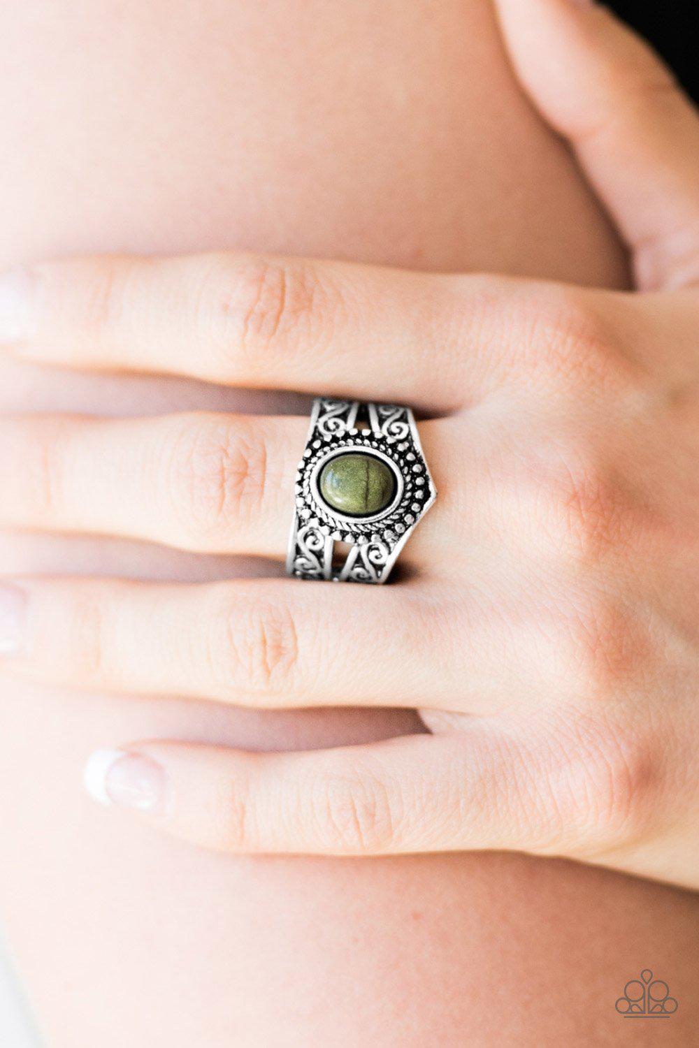 Chief of Chic Green Stone Ring - Paparazzi Accessories- on model - CarasShop.com - Paparazzi Jewelry by Cara Jewels