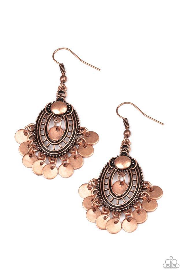 Chime Chic Copper Earrings - Paparazzi Accessories- lightbox - CarasShop.com - Paparazzi Jewelry by Cara Jewels