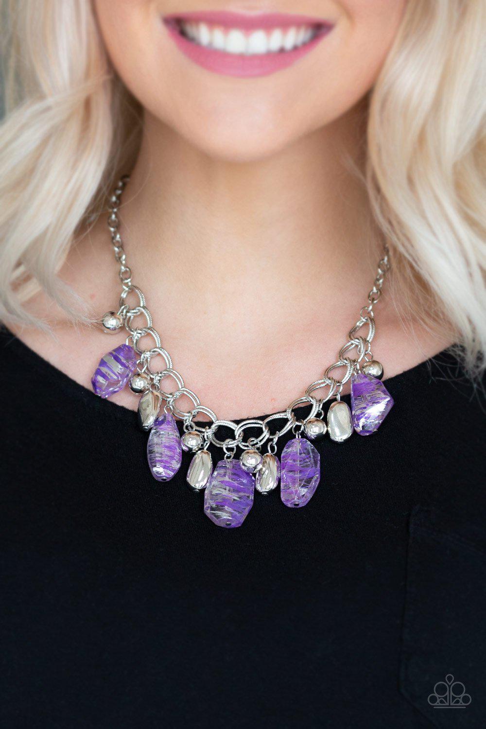 Chroma Drama Purple and Silver Necklace - Paparazzi Accessories- on model - CarasShop.com - Paparazzi Jewelry by Cara Jewels