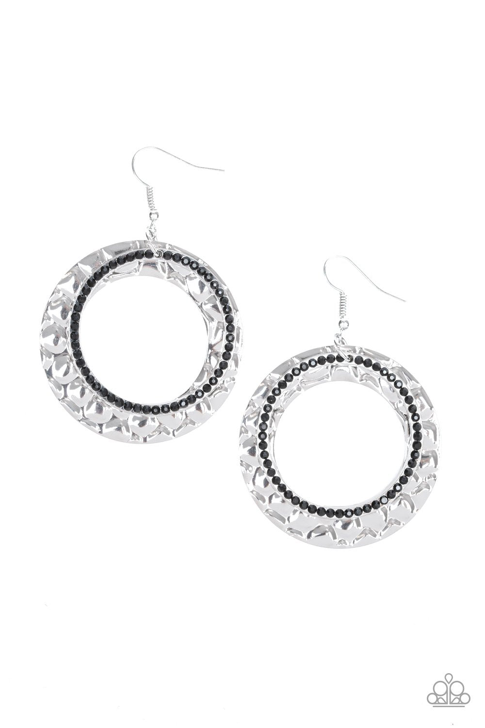 Cinematic Shimmer Black and Silver Earrings - Paparazzi Accessories- lightbox - CarasShop.com - Paparazzi Jewelry by Cara Jewels