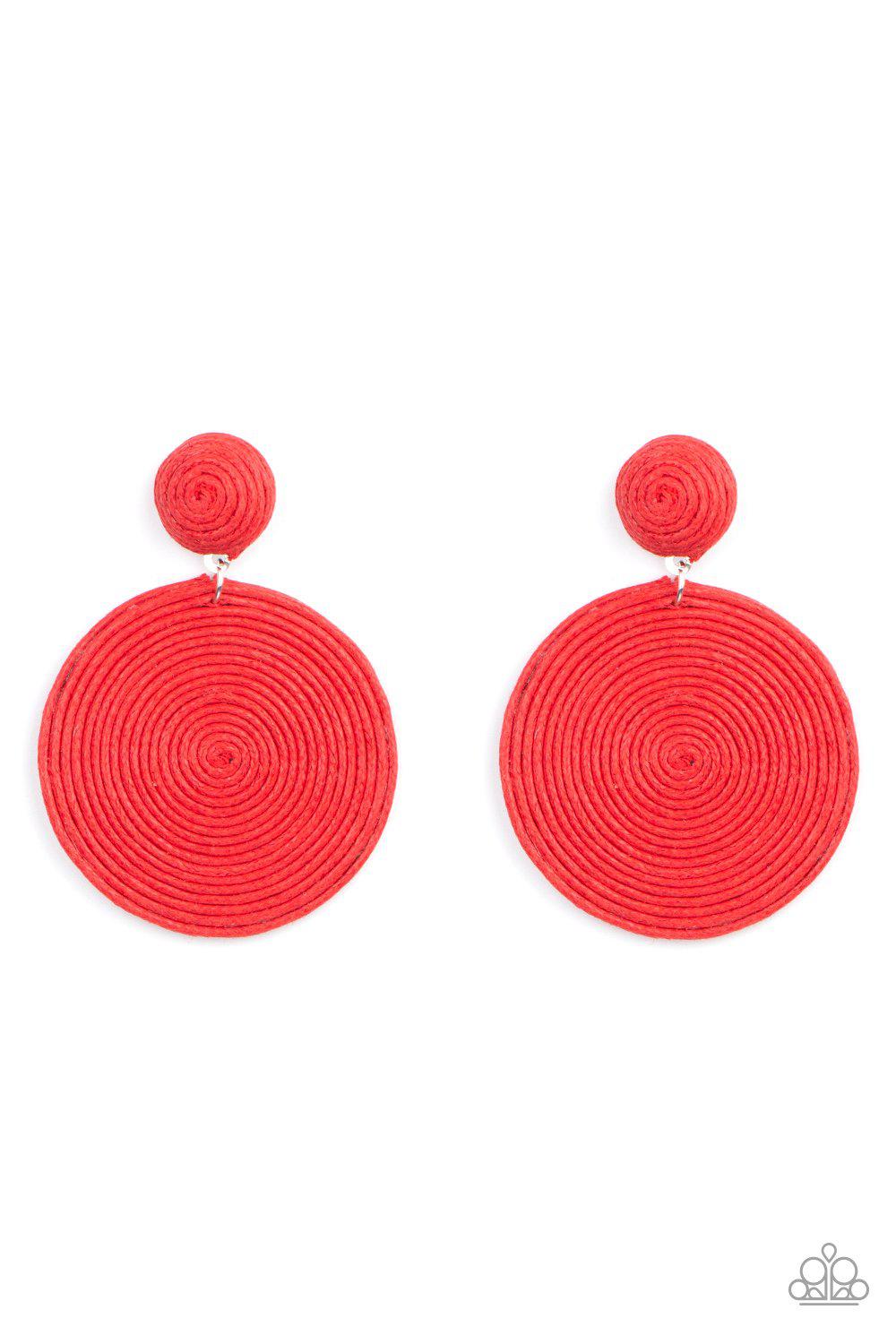 Circulate The Room Red Woven Post Earrings - Paparazzi Accessories- lightbox - CarasShop.com - Paparazzi Jewelry by Cara Jewels