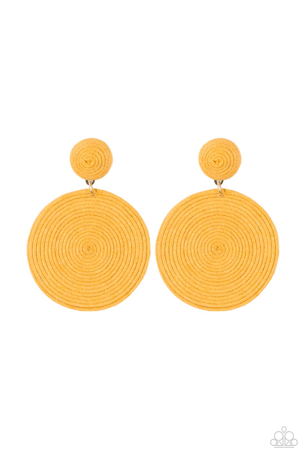 Circulate The Room Yellow Woven Post Earrings - Paparazzi Accessories- lightbox - CarasShop.com - Paparazzi Jewelry by Cara Jewels