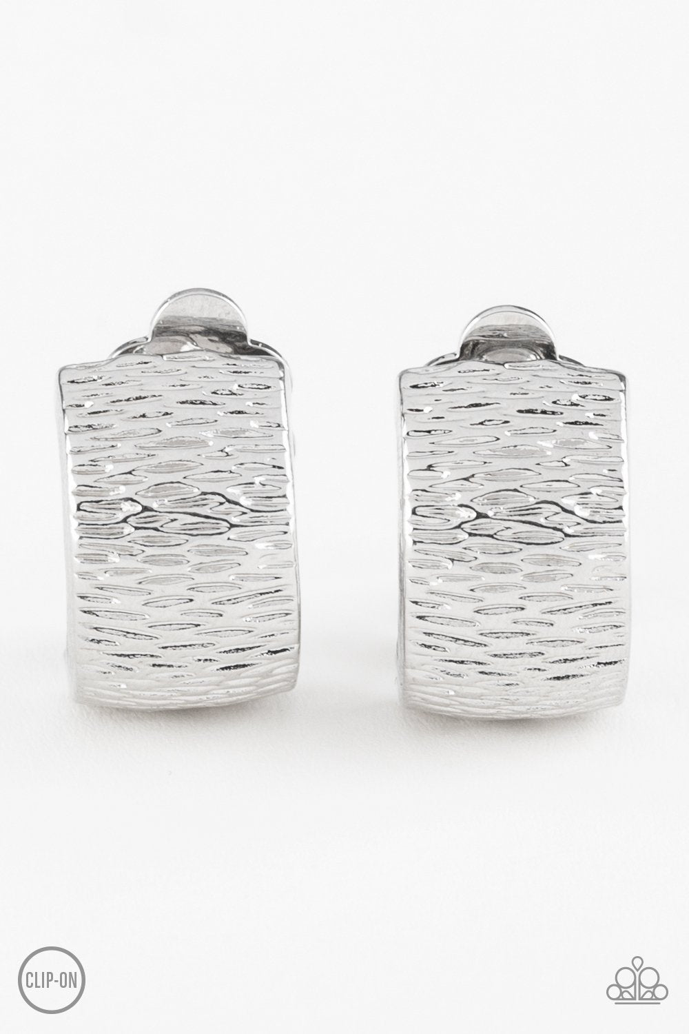 Cirque Du Couture Silver Clip On Earrings - Paparazzi Accessories- lightbox - CarasShop.com - Paparazzi Jewelry by Cara Jewels