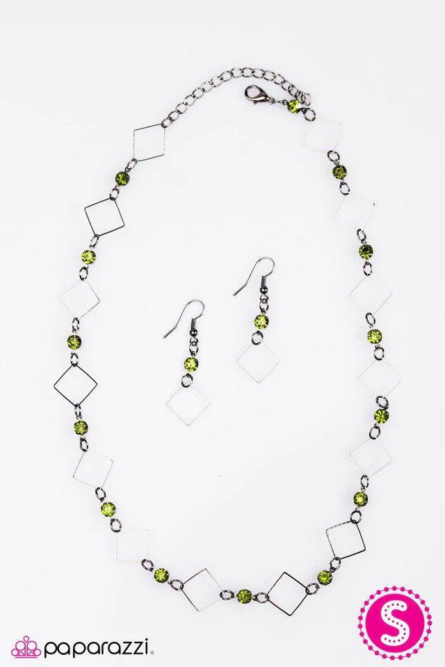 City Block Green & Gunmetal Necklace - Paparazzi Accessories- lightbox - CarasShop.com - Paparazzi Jewelry by Cara Jewels