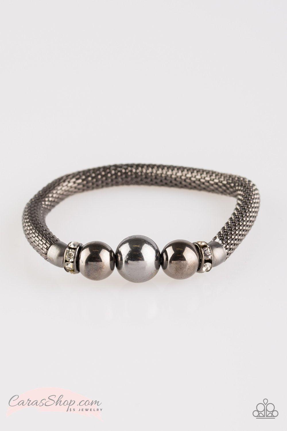 City Campus Gunmetal Stretch Bracelet - Paparazzi Accessories- lightbox - CarasShop.com - Paparazzi Jewelry by Cara Jewels