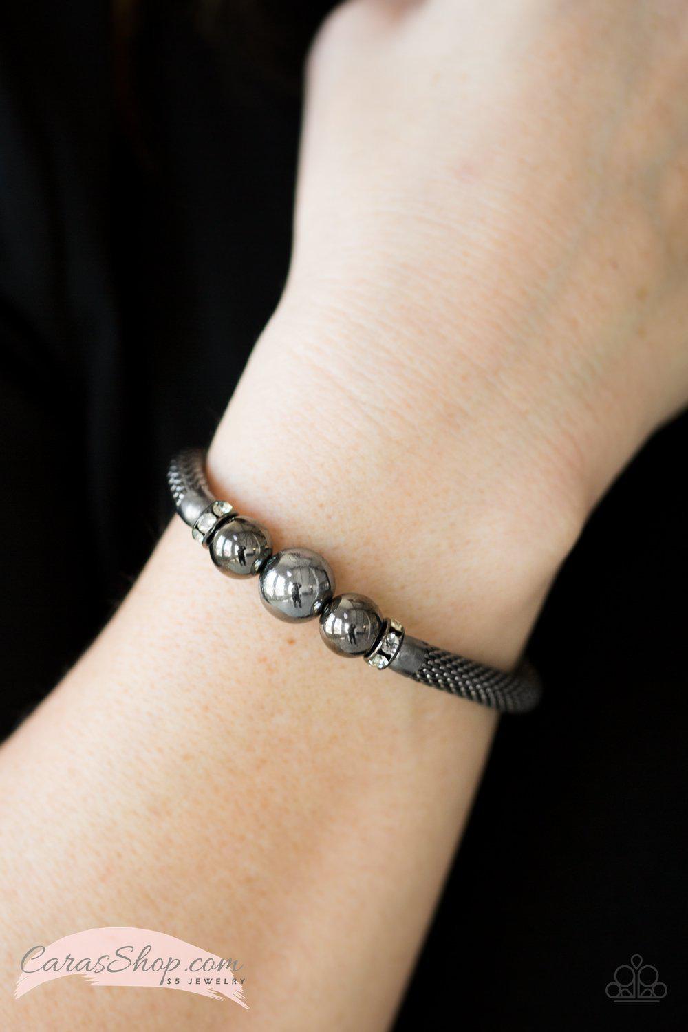City Campus Gunmetal Stretch Bracelet - Paparazzi Accessories- on model - CarasShop.com - Paparazzi Jewelry by Cara Jewels