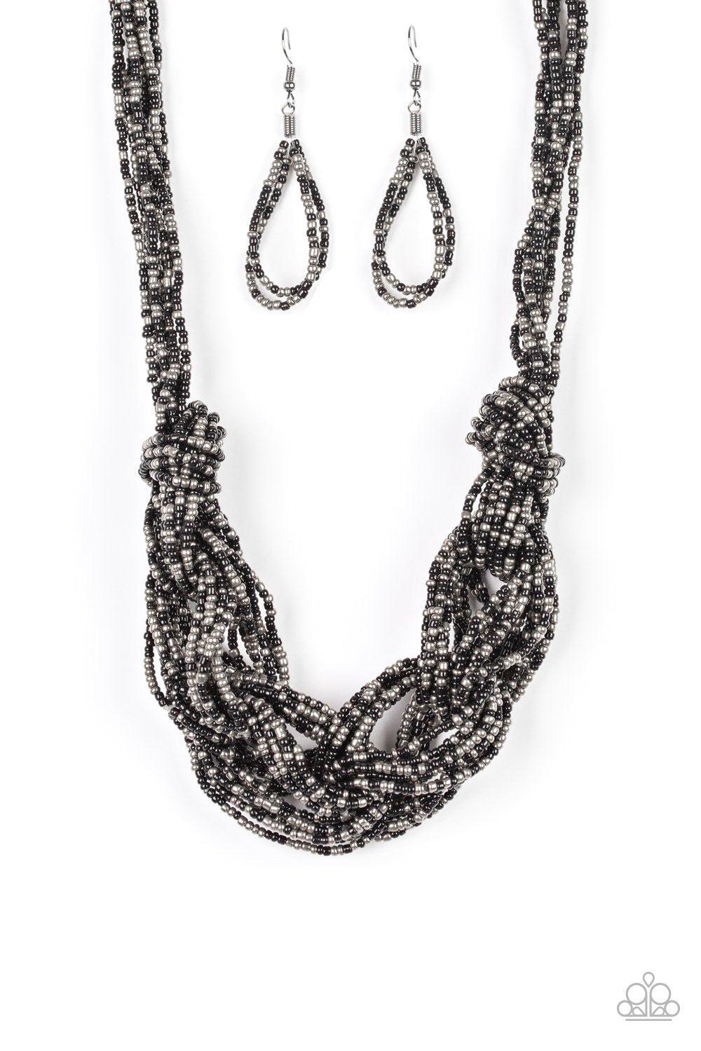 City Catwalk Black and Gunmetal Seed Bead Necklace - Paparazzi Accessories- lightbox - CarasShop.com - Paparazzi Jewelry by Cara Jewels
