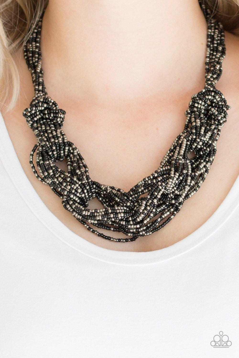 City Catwalk Black and Gunmetal Seed Bead Necklace - Paparazzi Accessories- lightbox - CarasShop.com - Paparazzi Jewelry by Cara Jewels