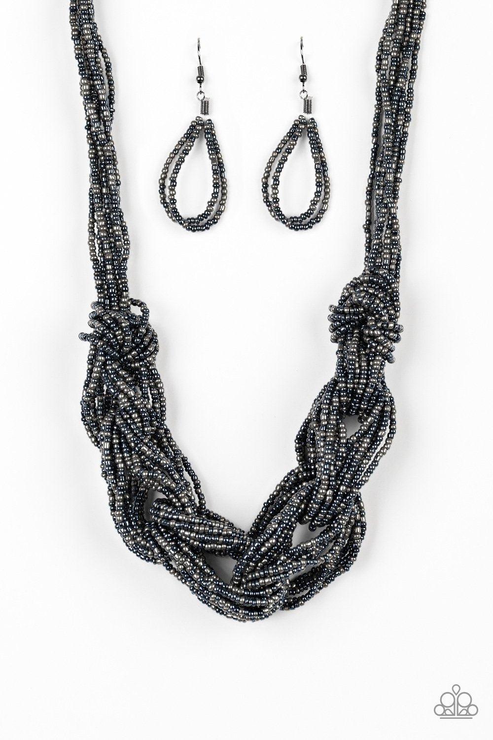 City Catwalk Blue and Gunmetal Seed bead Necklace - Paparazzi Accessories- lightbox - CarasShop.com - Paparazzi Jewelry by Cara Jewels