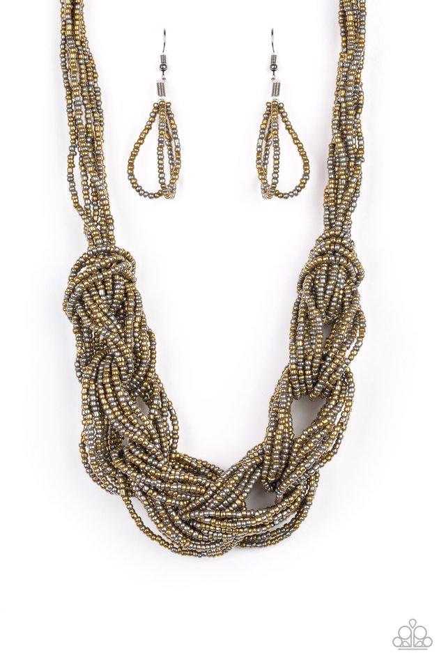 City Catwalk Brass Seed Bead Necklace - Paparazzi Accessories- lightbox - CarasShop.com - Paparazzi Jewelry by Cara Jewels