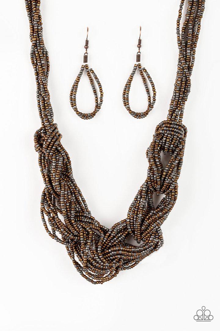 City Catwalk Copper and Gunmetal Seed Bead Necklace - Paparazzi Accessories- lightbox - CarasShop.com - Paparazzi Jewelry by Cara Jewels
